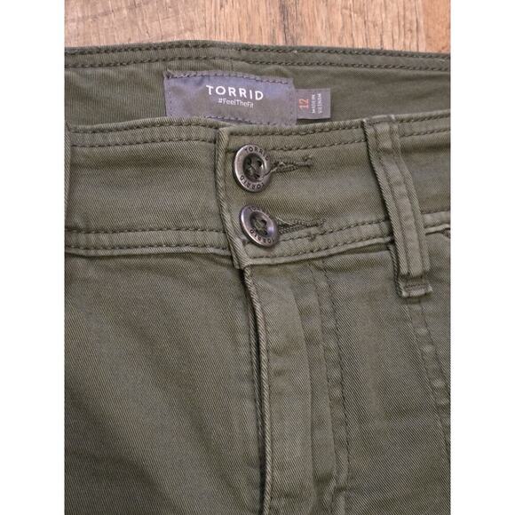 Torrid Jeans Womens 12 Olive Green Skinny Crop Ankle Aviator Utility Twill Khaki - Picture 4 of 6
